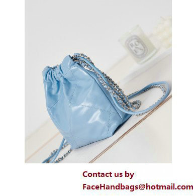 Chanel Shiny Calfskin  &  Silver-Tone Metal CHANEL 22 Mini Handbag AS3980 Blue